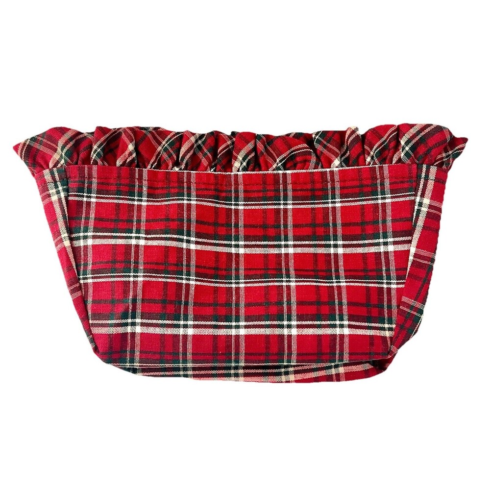 Longaberger Holiday Tartan Plaid Basket Liner Red Green Ruffle Christmas 6.5"